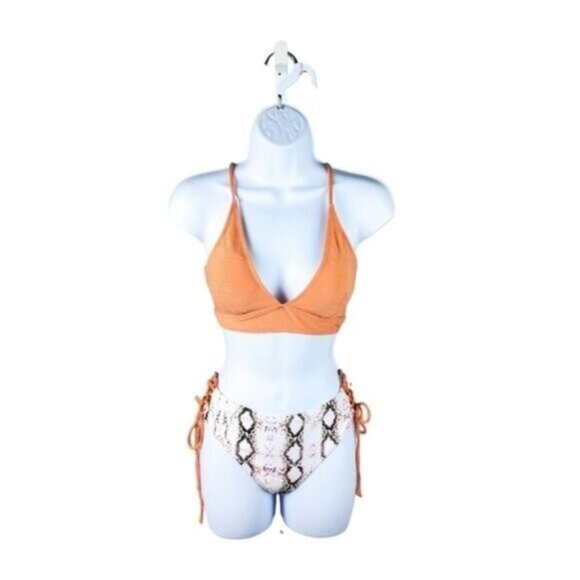 Snakeskin Print Two Piece Bikini Swimsuit Terra Cotta Size Small - Picture 1 of 8